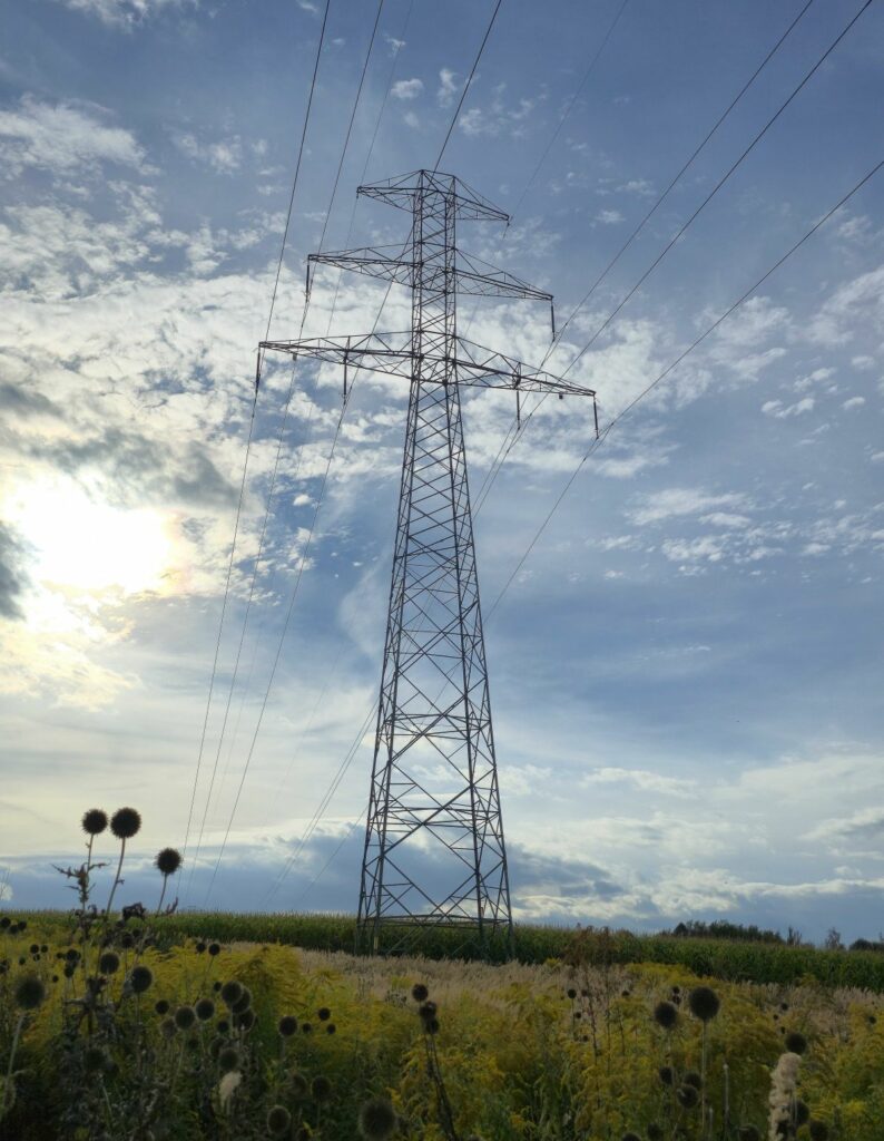 Słup linii energetycznej na prywatnej działce